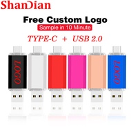 SHANDIAN (1PCS Free Logo) USB Flash Drive 128GB TYPE-C 2IN1 Pendrive 64GB Mini Pen Drive 32GB Metal Flashdrive 16GB Black Thumbdrive 8GB Laser Engraving Memory Stick 4GB
