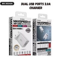 WK Design WP-U56 Dual USB Port Adapter Charger 2.0A MAXSPEED USB ChargeR