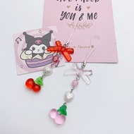 Y2k Sweet Style Strawberry Cherry Bow Heart Beaded Mobile Phone Chain Girl Bag Charm Cubby Pendant C