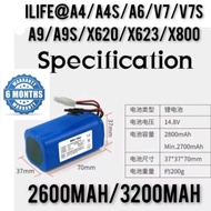 ILIFE A4 A4s A6 V7 V7s V7S Pro A9 A9s X620 X623 X800 2600 mAh 3200 mAh Grade A Replacement Battery