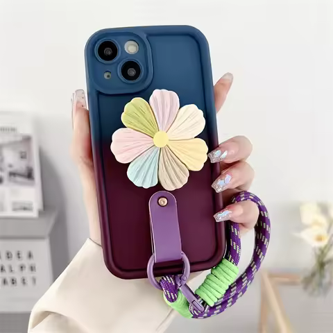 Gradient Flower Phone Holder Case For OPPO A94 A95 A97 A98 A3s A5s A7 A8 A9 F11 F19 A1 Pro F23 Flora