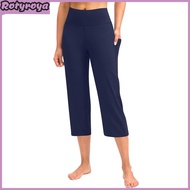 Women Cropped Pants with Pockets Solid Color High Waist Yoga Running Training Trousers Hip Lifting L