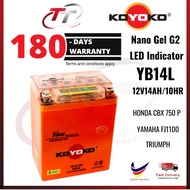 Koyoko YB14L YB14L-BS YB14 Nanogel Battery G2 GEL BATERI CBX750P YAMAHA FJ1100 TRIUMPH