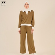 Avani Eldina Muslimah Airport Outfit Active Sport Apparels Set Muslimah Blouse Seluar Pants Jumper V