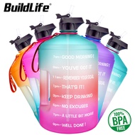 ☍BuildLife 3.78L Gallon Water Bottle With Straw Motivational TimeMarker BPA Free LeakProof Durable L
