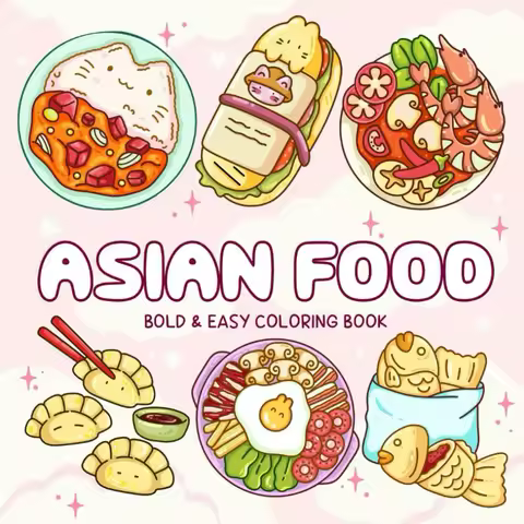 Asian Food Easy-bold Coloring Book for Adults Cute Drawing Book Perfect Gift for Christmas Party and