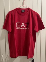 阿瑪尼/EMPORIO ARMANI 字母印花圓領短袖T恤 紅色 全新未剪牌  L碼