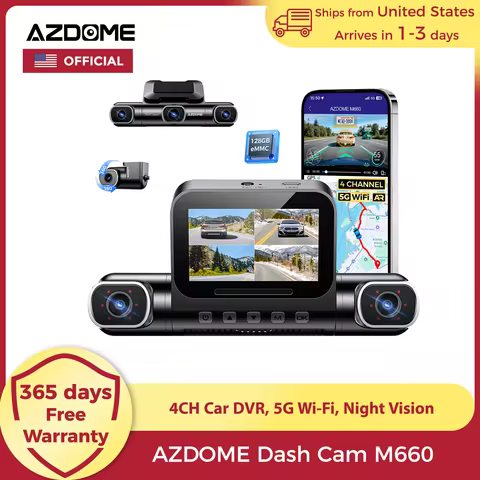 AZDOME 4CH Dash Cam M660-US 2K+3*1080P Built-in GPS 5G WiFi Car DVR Voice Control IR Night Vision 24