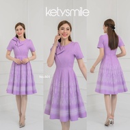 ชุดเดรสผ้าทอลายเนื้อฝ้าย ลายเบลล่ารุ่นโบว์ ทรงกระโปรง 8 ชิ้นทรงย้วย งานมีสาบคอสวยดูแพงมากค๊า ซิปซ่อน