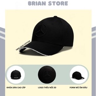 Sporty style black Mercedes baseball cap, 3D Mercedes logo embroidered baseball cap