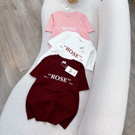 A68- Women's plain T-shirt with ROSE print, babytee form, round neck, short sleeves, borip elastic
