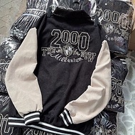 Áo Khoác Bomber Nhung Gân Tăm Thêu 2000 Jacket Varsity Unisex Form Rộng Ulzzang NUPAKACHI