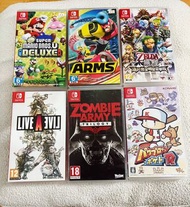Switch games，Mario bro u deluxe, arms, Zelda無雙, live a live, zombie army, 野球運動