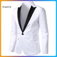 DRO_ Spring Autumn Men Blazer Color Block Long Sleeve Turndown Collar One Button Slim Suit Jacket for Office