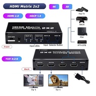 4K HDMI Matrix Switch 2x2 HDMI Switch Splitter Support HDCP 1.4 IR Remote Control HDMI Switch 2 In 2