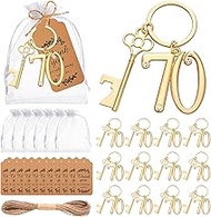24Pcs 70th Key Bottle Openers Keychain Bulk 70th Birthday Party Favors, 70th Gold Beer Key Chain Rin