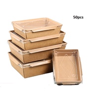 [50pcs] Kraft Brown Paper Lunch Box with Plastic Cover / Paper Lunch Box with Plastic Lid / Bekas Makanan / Tupperware