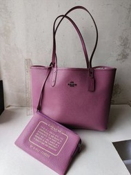 🈹雙面Coach tote Bag大型手袋實用大容量鯊魚印刷圖案花紋經典手袋深色包包真皮質感側孭袋單肩包大型可裝A4文件袋高質幼肩帶純底色紫色粉紅白女裝女士名牌特別版二手手袋蔻馳托特包 large c