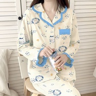 Cute Cartoon Cat Sleepwear Women's Long Sleeved Home Clothes 2-piece Set