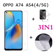 OPPO A74 A54 5G/4G กระจกเทมเปอร์ปกป้องหน้าจอพร้อมกระจกนิรภัยเทมเปอร์โปร่งแสงกระจกเทมเปอร์ OPPO A74 A54 4G ฟิล์มเลนส์และคาร์บอนไฟเบอร์ฟิล์มด้านหลัง (3 In 1)