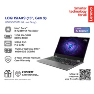 LENOVO LOQ AI GAMING LAPTOP 83GS005SMJ (I5-12450HX/ 12GB DDR5/512GB SSD/15.6 FHD 144HZ /RTX4050 /W11
