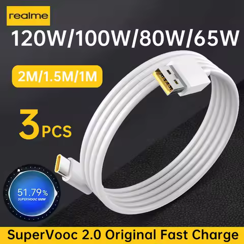100W 80W 65W Realme Original Type C USB Cable 8A Phone Fast SuperVooc Charging Realme 16 15 14 13 Pr
