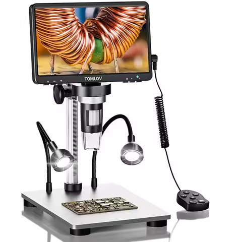 TOMLOV DM9 Digital USB Electronic Microscope 1080P 7" LCD Display 1200X Magnification Microscopio fo