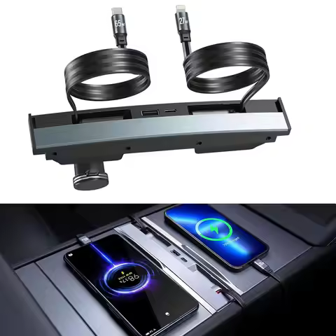 USB Hub For Tesla Model Y Juniper 2025 Fast Charger Model 3 Highland Charger Hub 4-Ports Retractable