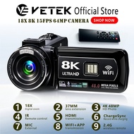 Video Camera, 8K Camcorder 48MP 15FPS UHD WiFi Vlogging Camera For live streaming, traveling, and ga