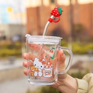 [กม.] Sanrio Hello Kitty Kuromi My Melody Drinkware ถ้วยแก้วสําหรับบ้านเด็กถ้วยน้ําพร้อมฟางน้ํานมน่ารักเด็กถ้วยเด็ก