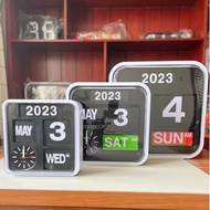 Ready Stock Taiwan Huaqi Fartech English Page Flip Clock Large Size Home Living Room Page Flip Clock Fashion Automatic Perpetual Calendar Page Flip Wall Clock Simple Retro Desktop Desk Clock Calendar Function Square Mechanical Page Flip Clock