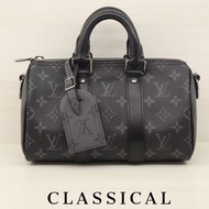 LOUIS VITTON路易威登老花Keepall 25黑武士手提斜挎包 芯片