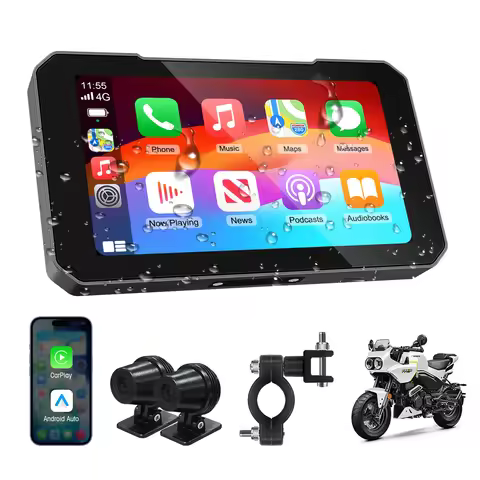 Ezonetronics 5" Touch Screen Motorcycle CarPlay Screen Support Dual Camera Record with Wireless CarP