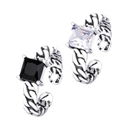 Square Diamond Plated 925 Sterling Silver Ring Korean Zircon Rhinestone S925 Open Aidou {H3600}