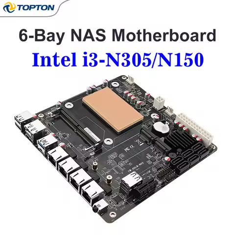 Six-Bay Motherboard 12th Gen Intel i3-N305 N355 N150 NAS Board 4x i226-V 2.5G 2*NVMe 6*SATA3.0 DDR5 