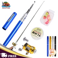 Jierui Trade Fishing Supplies Fishing Rod Reel Combo Set Mini Telescopic Portable Pocket Pen Fishing Rod Pole Reel Lures Baits Jig Hooks Kits Type A+P