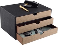 XNONE Desk Drawer Box with 3 Closed A4 Compartments, PU Leather Drawer Box, Jewellery Organiser, Cos