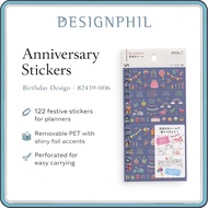 MIDORI Anniversary Planner Stickers 82459 - 006 – Removable PET Birthday Design, 122 Foil Accent Dec