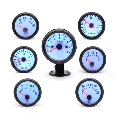 Boost/Water Temp/Oil Temp/Oil Press/Voltage/Tachometer RPM Gauge 2''52mm Analog led Black Case With