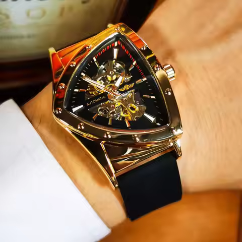 WINNER Sports Skeleton Mechanical Watch for Men Fashion Gold Automatic Mens Watches Top Brand Luxury