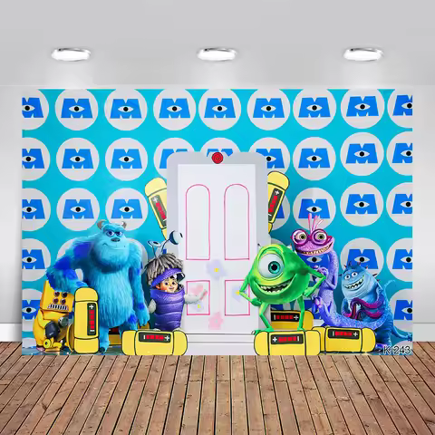 Disney Blue Backdrop Monsters Inc James P. Sullivan Mike Wazowski Baby Happy Birthday Party Cartoon 