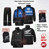 YAMAHA HONDA Raincoat with Pants Baju Hujan dan Seluar Motor 1 Layer Waterproof Rain Coat 雨衣套装