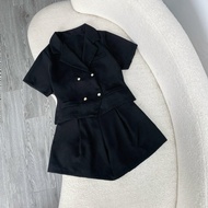 Set Vest Bigsize Nữ Áo Blazer Dáng Croptop Tay Ngắn Kèm Quần ĐÙi Lưng Cao Sang Chảnh SET847