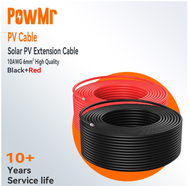 PowMr 6mm² 10AWG Kabel Ekstensi Surya Kawat PV Tembaga Kaleng Hitam + Merah untuk Kabel Panel Surya