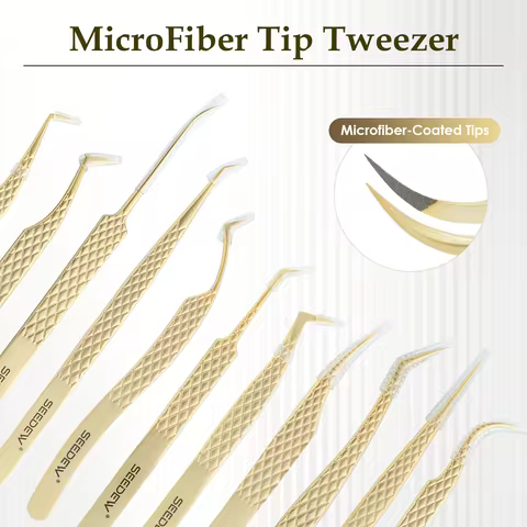 SEEDEW Professional Stainless Steel MicroFiber Tip Precision Tweezer Anti-slip Eyelash Extension Twe