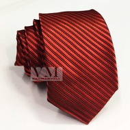 MERAH VM Plain Red Tie with Slim Stripes - Red Tie