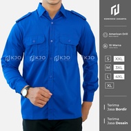 Baju Kemeja PDL Lengan Panjang - Seragam Pakaian Kerja Dinas Lapangan Outdoor Gunung Warna Biru Benh
