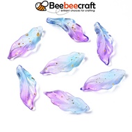 Beebeecraft 50pc Two Tone Spray Painted Glass Pendants with Gold Foil Lea Cornflower Blue 33~34x12x7~9mm Hole: 1.5mm