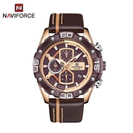 Jam tangan pria Naviforce 8018 Strap Kulit dan Rantai stainless steel  Original Garansi resmi