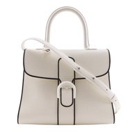 DELVAUX Brillon MM 手提包，雙肩包，飾有滾邊，白色小牛皮，可斜挎、單肩或手提，A5 尺寸，皮帶扣，Brillon MM，女士款 [二手]
